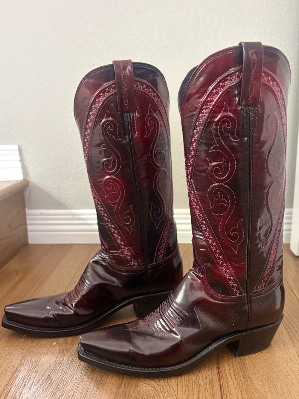 Lucchese Darlene Black Cherry Leather Cowboy Boots 7.5B - New